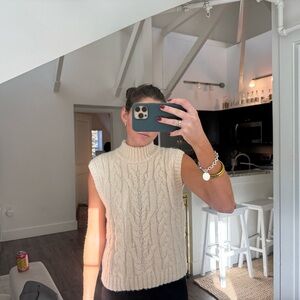 Cream Cable Knit Sleeveless Sweater